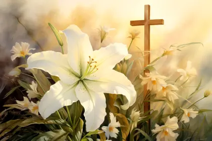 Kreuz mit Lilien geschmückt