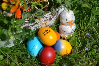 Bunte Ostereier auf einer Wiese