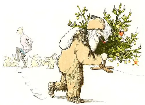 Pelzmärtel mit den geschückten Christbaum