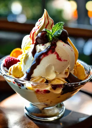 Eiscreme mit Schlagsahne zum Nachtisch