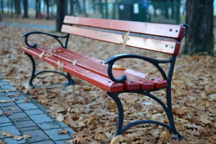 Eine einsame Bank im Herbst