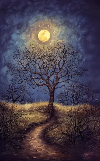 Mond über einem Waldweg
