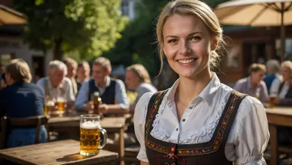 Hübsche Frau im Biergarten