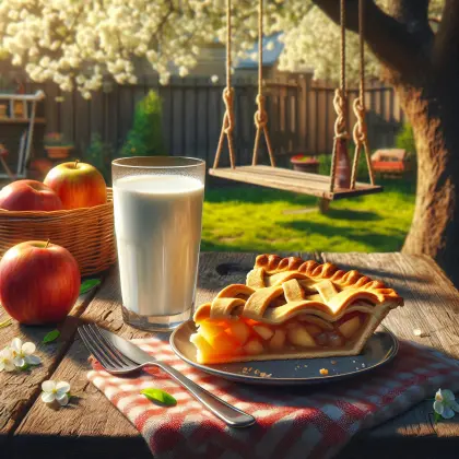 Apfelkuchen auf Tisch im Garten