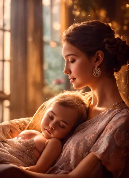 Mutter mit Baby am Fenster