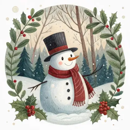 Schneemann mit Hut und Schal