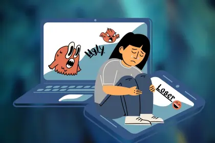 Weinendes Mädchen leidet unter Cybermobbing