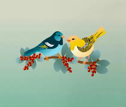 Vögel auf einem Ast mit Beeren